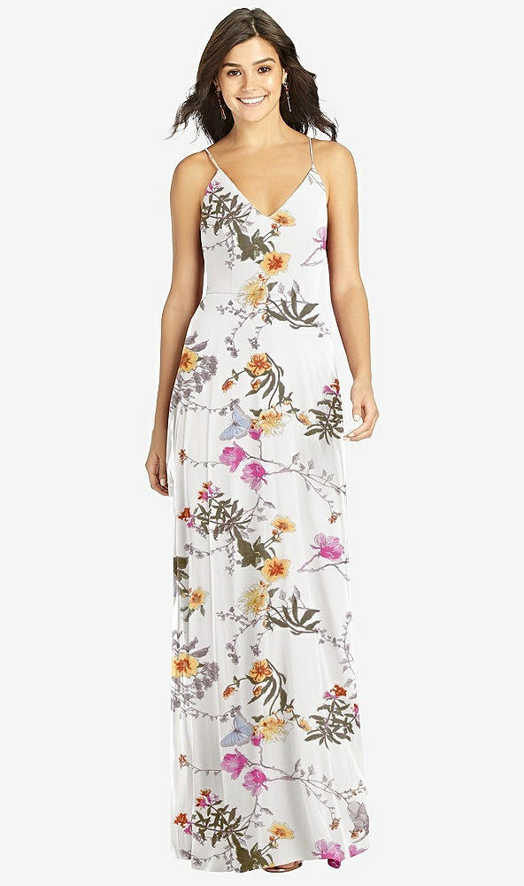 Front View - Butterfly Botanica Ivory Criss Cross Back A-Line Maxi Dress