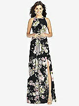 Front View Thumbnail - Noir Garden Shirred Skirt Halter Dress with Front Slit