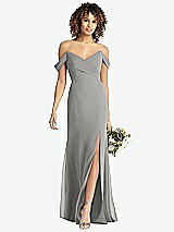 Front View Thumbnail - Chelsea Gray Off-the-Shoulder Criss Cross Bodice Trumpet Gown