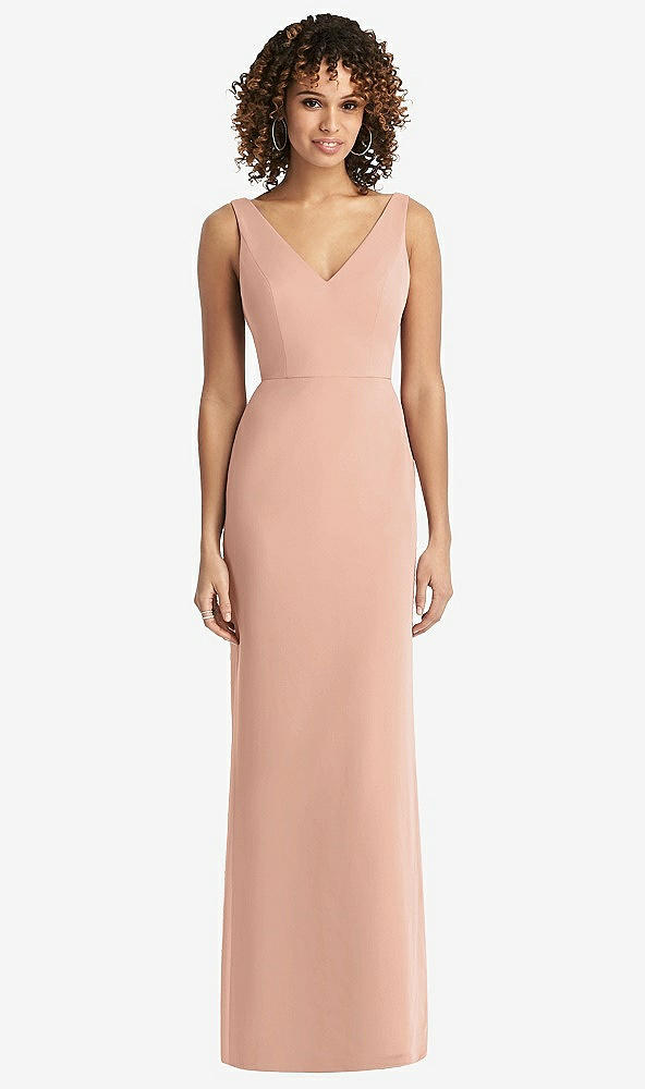 Front View - Pale Peach Sleeveless Tie Back Chiffon Trumpet Gown