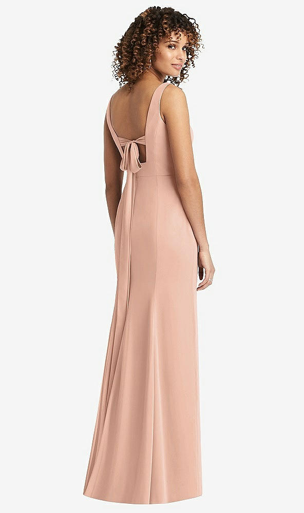 Back View - Pale Peach Sleeveless Tie Back Chiffon Trumpet Gown