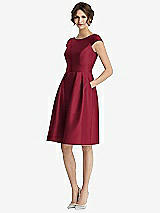 Front View Thumbnail - Burgundy Cap Sleeve Pleated Cocktail Dress with Pockets