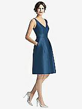 Front View Thumbnail - Dusk Blue V-Neck Pleated Skirt Cocktail Dress with Pockets