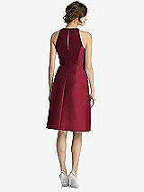 Rear View Thumbnail - Burgundy High-Neck Satin Cocktail Dress with Pockets