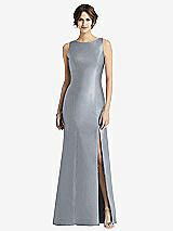 Front View Thumbnail - Platinum Sleeveless Satin Trumpet Gown with Bow at Open-Back