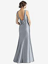 Rear View Thumbnail - Platinum Sleeveless Satin Trumpet Gown with Bow at Open-Back