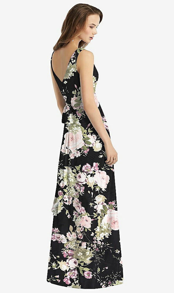 Back View - Noir Garden Sleeveless V-Neck Chiffon Wrap Dress
