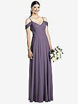 Front View Thumbnail - Lavender Cold-Shoulder V-Back Chiffon Maxi Dress