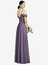 Rear View Thumbnail - Lavender Cold-Shoulder V-Back Chiffon Maxi Dress