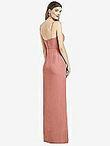 Rear View Thumbnail - Desert Rose Spaghetti Strap Draped Skirt Gown with Front Slit
