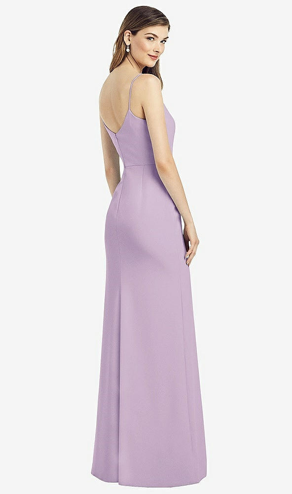 Back View - Pale Purple Spaghetti Strap V-Back Crepe Gown with Front Slit