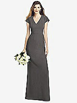 Front View Thumbnail - Caviar Gray Cap Sleeve A-line Crepe Gown with Pockets