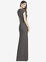 Rear View Thumbnail - Caviar Gray Cap Sleeve A-line Crepe Gown with Pockets