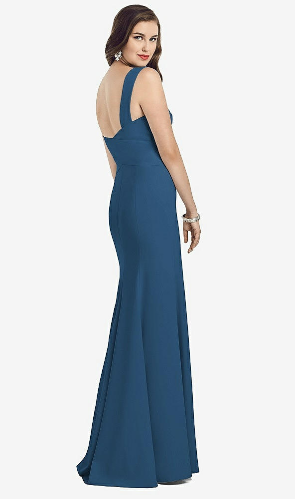 Back View - Dusk Blue Sleeveless Seamed Bodice Trumpet Gown