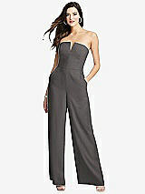 Front View Thumbnail - Caviar Gray Strapless Notch Crepe Jumpsuit with Pockets