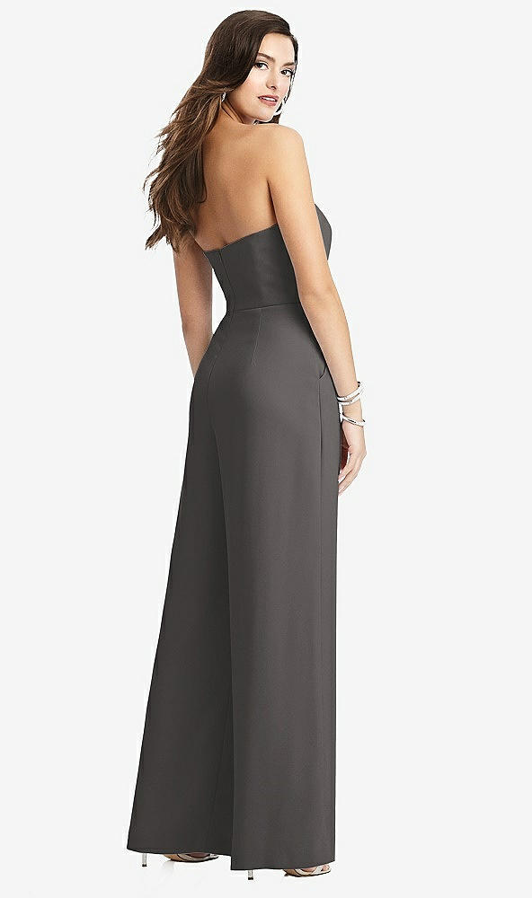 Back View - Caviar Gray Strapless Notch Crepe Jumpsuit with Pockets