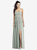 Front View Thumbnail - Willow Green Slim Spaghetti Strap Chiffon Dress with Front Slit 