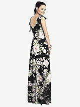 Rear View Thumbnail - Noir Garden Bow-Shoulder V-Back Chiffon Gown with Front Slit