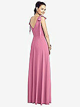 Rear View Thumbnail - Orchid Pink Bow-Shoulder V-Back Chiffon Gown with Front Slit