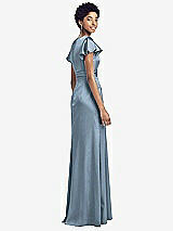 Rear View Thumbnail - Slate Flutter Sleeve Draped Wrap Stretch Maxi Dress