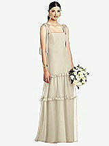 Front View Thumbnail - Champagne Bowed Tie-Shoulder Chiffon Dress with Tiered Ruffle Skirt