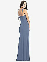 Rear View Thumbnail - Larkspur Blue Bustier Crepe Gown with Adjustable Bow Straps