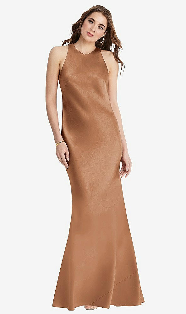 Front View - Toffee Tie Neck Low Back Maxi Tank Dress - Marin