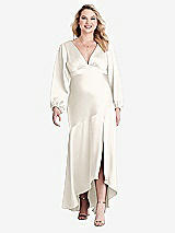 Alt View 1 Thumbnail - Ivory Puff Sleeve Asymmetrical Drop Waist High-Low Slip Dress - Teagan