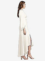 Side View Thumbnail - Ivory Puff Sleeve Asymmetrical Drop Waist High-Low Slip Dress - Teagan