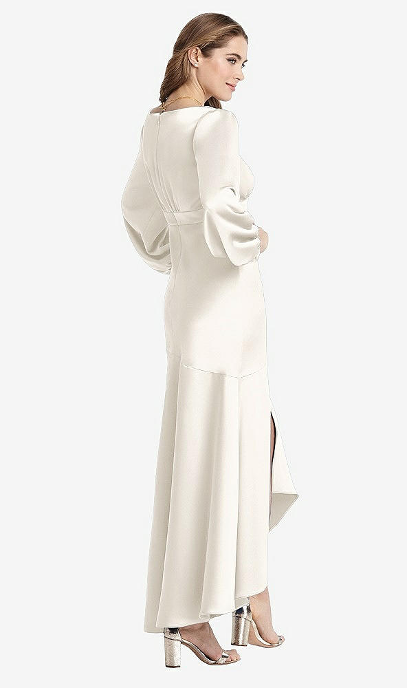Back View - Ivory Puff Sleeve Asymmetrical Drop Waist High-Low Slip Dress - Teagan