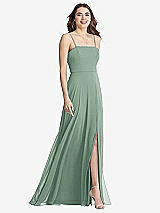 Front View Thumbnail - Seagrass Square Neck Chiffon Maxi Dress with Front Slit - Elliott