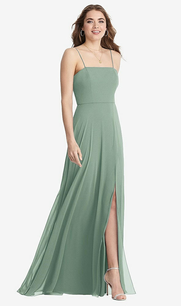 Front View - Seagrass Square Neck Chiffon Maxi Dress with Front Slit - Elliott