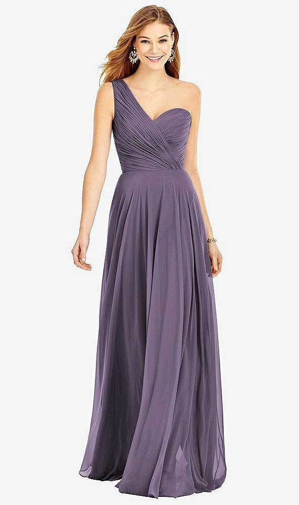 Front View - Lavender One-Shoulder Draped Chiffon Maxi Dress - Dani