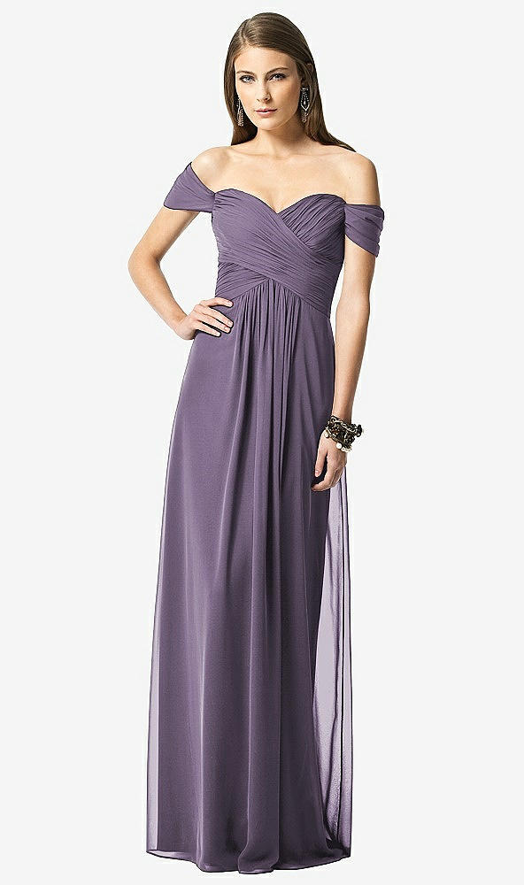 Front View - Lavender Off-the-Shoulder Ruched Chiffon Maxi Dress - Alessia
