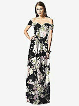Front View Thumbnail - Noir Garden Off-the-Shoulder Ruched Chiffon Maxi Dress - Alessia