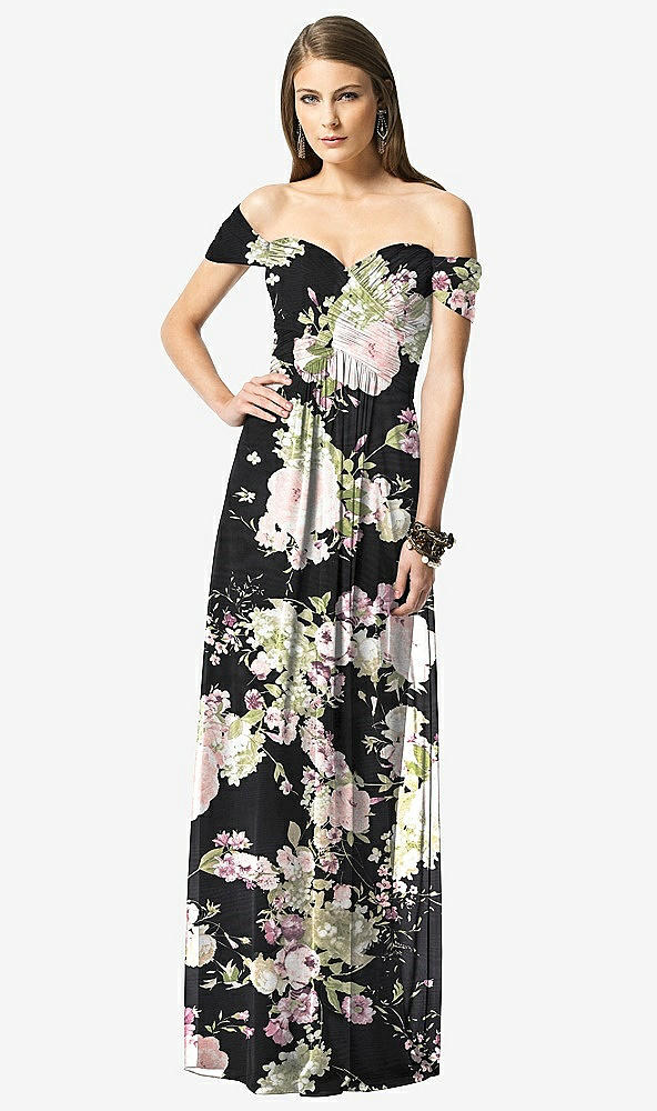 Front View - Noir Garden Off-the-Shoulder Ruched Chiffon Maxi Dress - Alessia