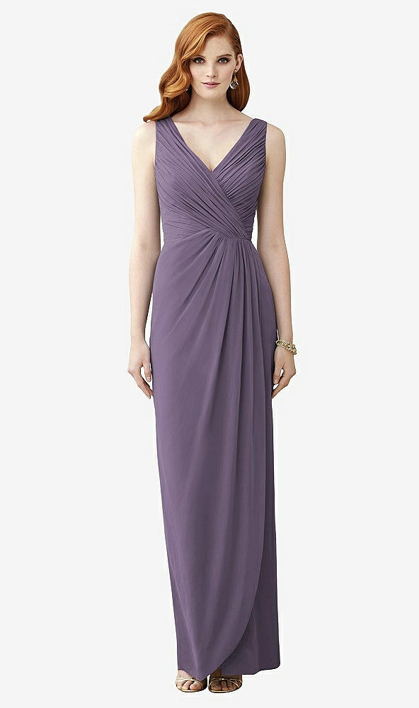 Front View - Lavender Sleeveless Draped Faux Wrap Maxi Dress - Dahlia