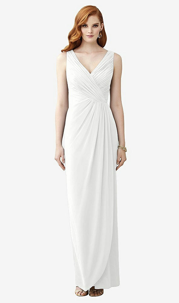 Front View - White Sleeveless Draped Faux Wrap Maxi Dress - Dahlia