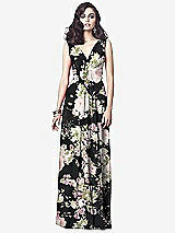 Front View Thumbnail - Noir Garden Draped V-Neck Shirred Chiffon Maxi Dress