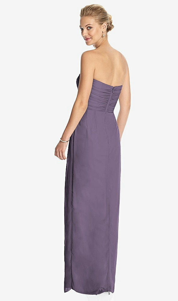 Back View - Lavender Strapless Draped Chiffon Maxi Dress - Lila