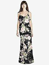 Front View Thumbnail - Noir Garden Ruffle-Trimmed Backless Maxi Dress
