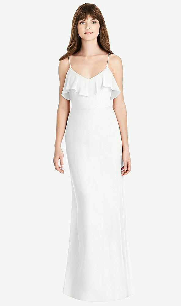 Front View - White Ruffle-Trimmed Backless Maxi Dress