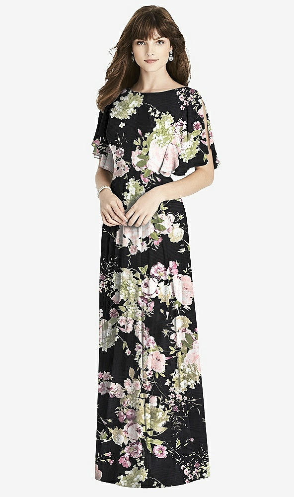 Front View - Noir Garden Split Sleeve Backless Maxi Dress - Lila