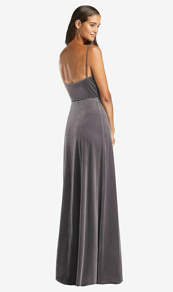 Back View - Caviar Gray Velvet Wrap Maxi Dress with Pockets