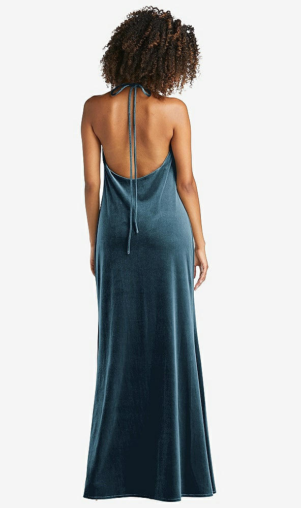 Back View - Dutch Blue Cowl-Neck Convertible Velvet Maxi Slip Dress - Sloan
