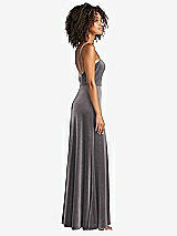 Side View Thumbnail - Caviar Gray Square Neck Velvet Maxi Dress with Front Slit - Drew