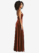 Side View Thumbnail - Auburn Moon Square Neck Velvet Maxi Dress with Front Slit - Drew