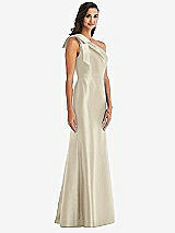 Side View Thumbnail - Champagne Bow One-Shoulder Satin Trumpet Gown
