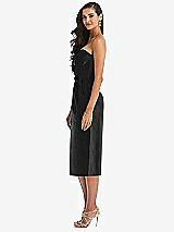 Side View Thumbnail - Black Strapless Bow-Waist Pleated Satin Pencil Dress with Pockets