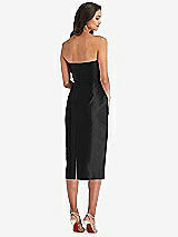 Rear View Thumbnail - Black Strapless Bow-Waist Pleated Satin Pencil Dress with Pockets